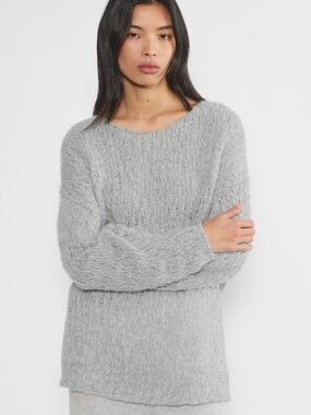 ARITZIA THE GROUP  Wool Dove Grey Open Knit  Long Sleeve Riva Sweater Oversized